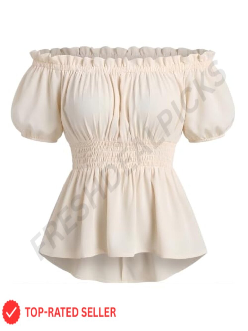 100% Rayon Steampunk Renaissance Blouse Smocked Waist Off-Shoulder